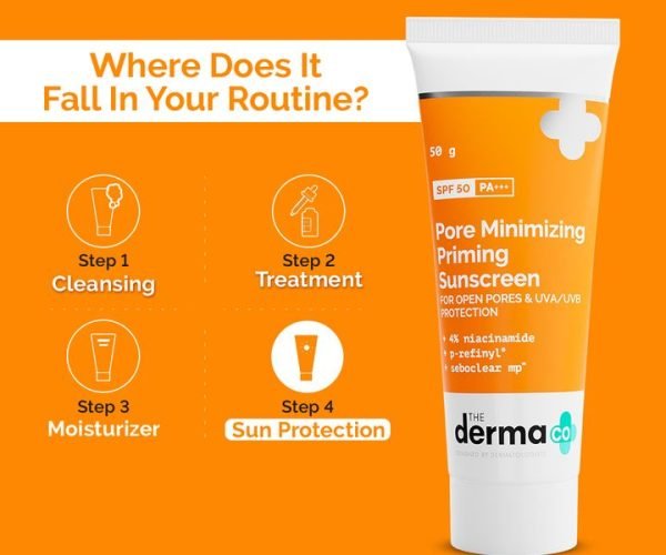 Dermaco Pore Minimizing Priming Sunscreen with SPF 50 & PA+++ For Open Pores & UVA/UVB Protection (50g) - Image 2