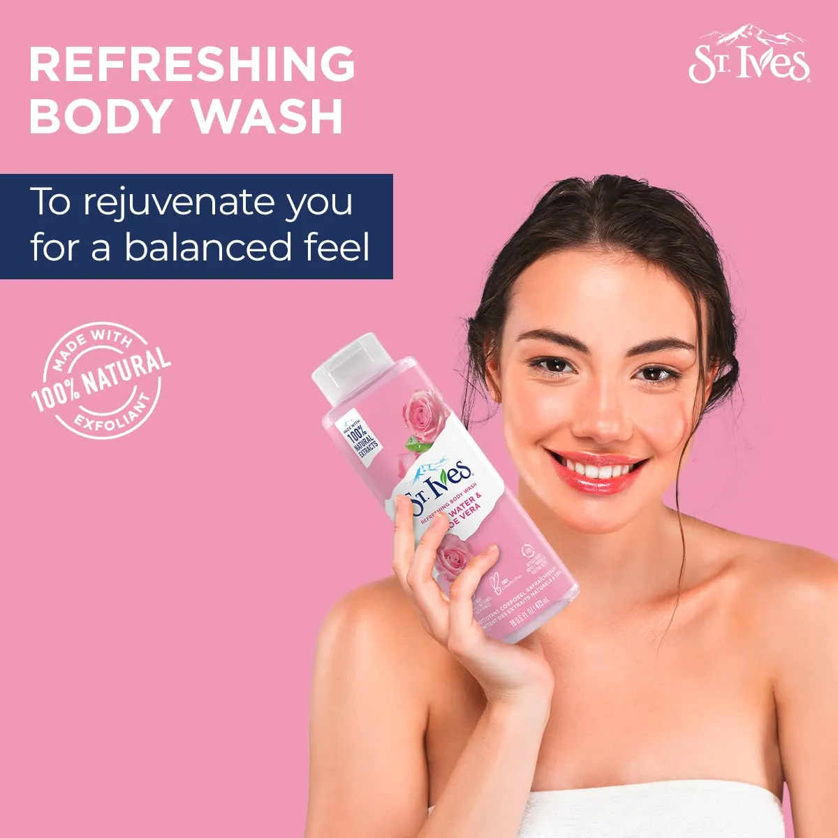 St Ives Rose Water & Aloe Vera Refreshing Body Wash (650ml) - Image 2