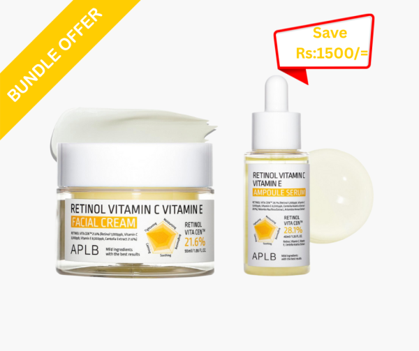 APLB Retinol Vitamin C Vitamin E Ampoule Serum (40ml) & APLB Retinol Vitamin C Vitamin E Facial Cream (55ml)