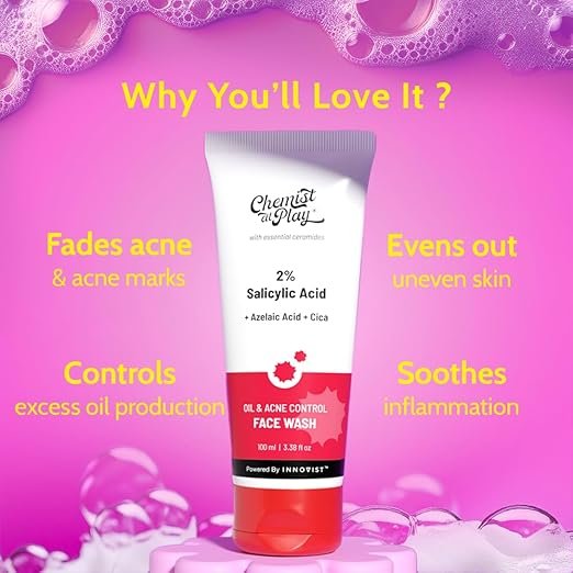Chemist At Play 2% Salicylic Acid Face Wash for Oily & Acne-Prone Skin-100ml - Image 3