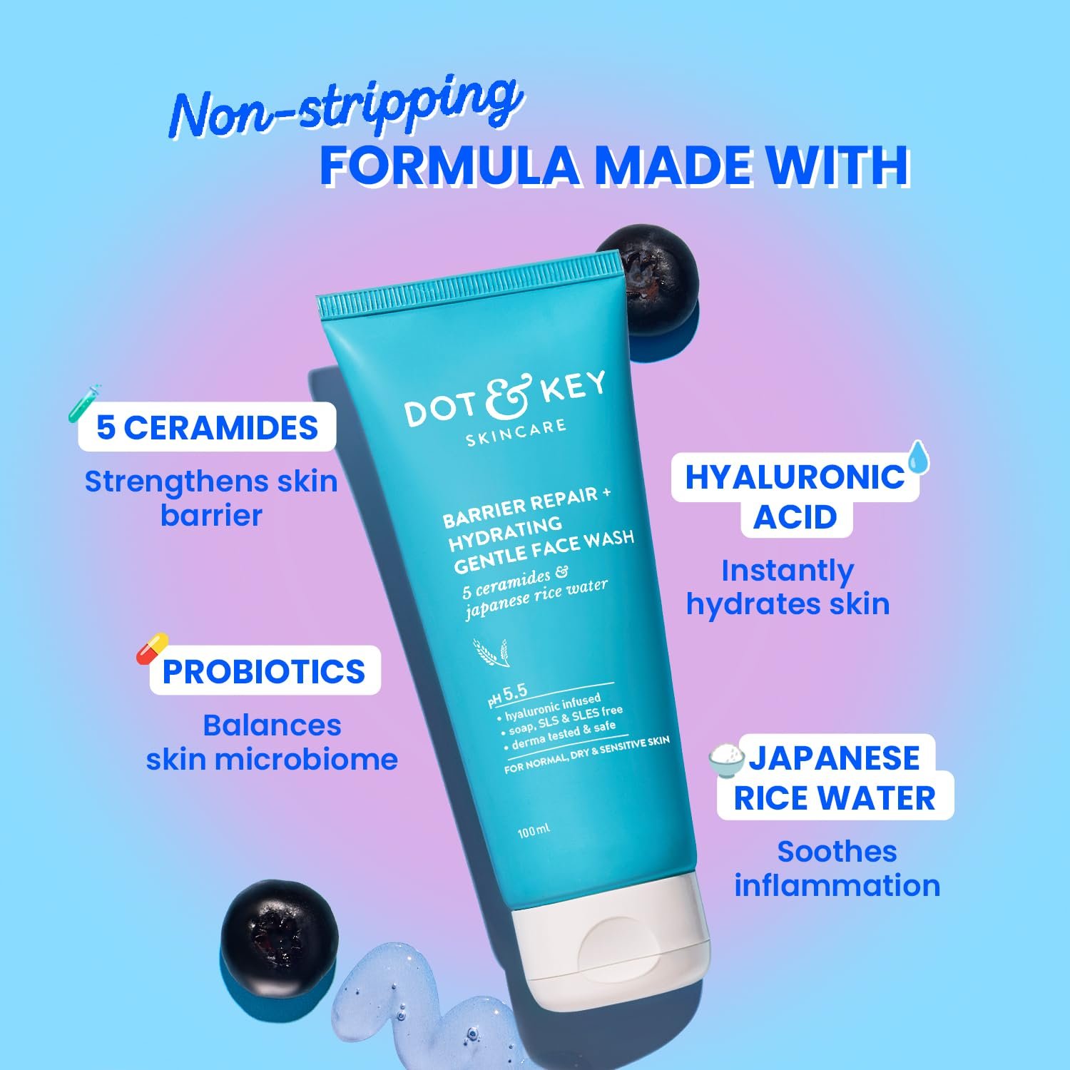 DOT & KEY Barrier Repair + Hydrating Gentle Face Wash-100ml - Image 2