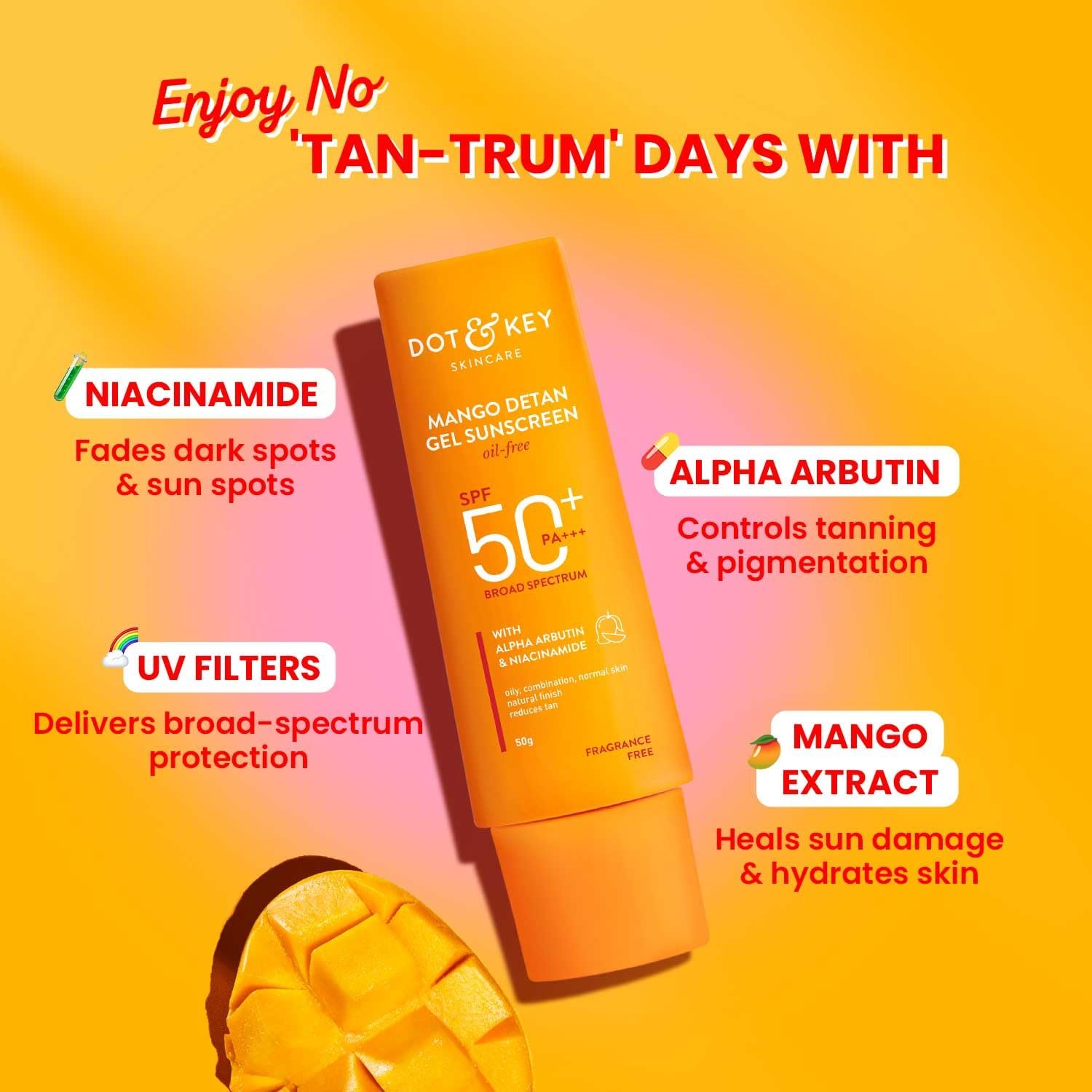 Dot & Key Mango Detan Gel Sunscreen SPF 50+(80g) - Image 3