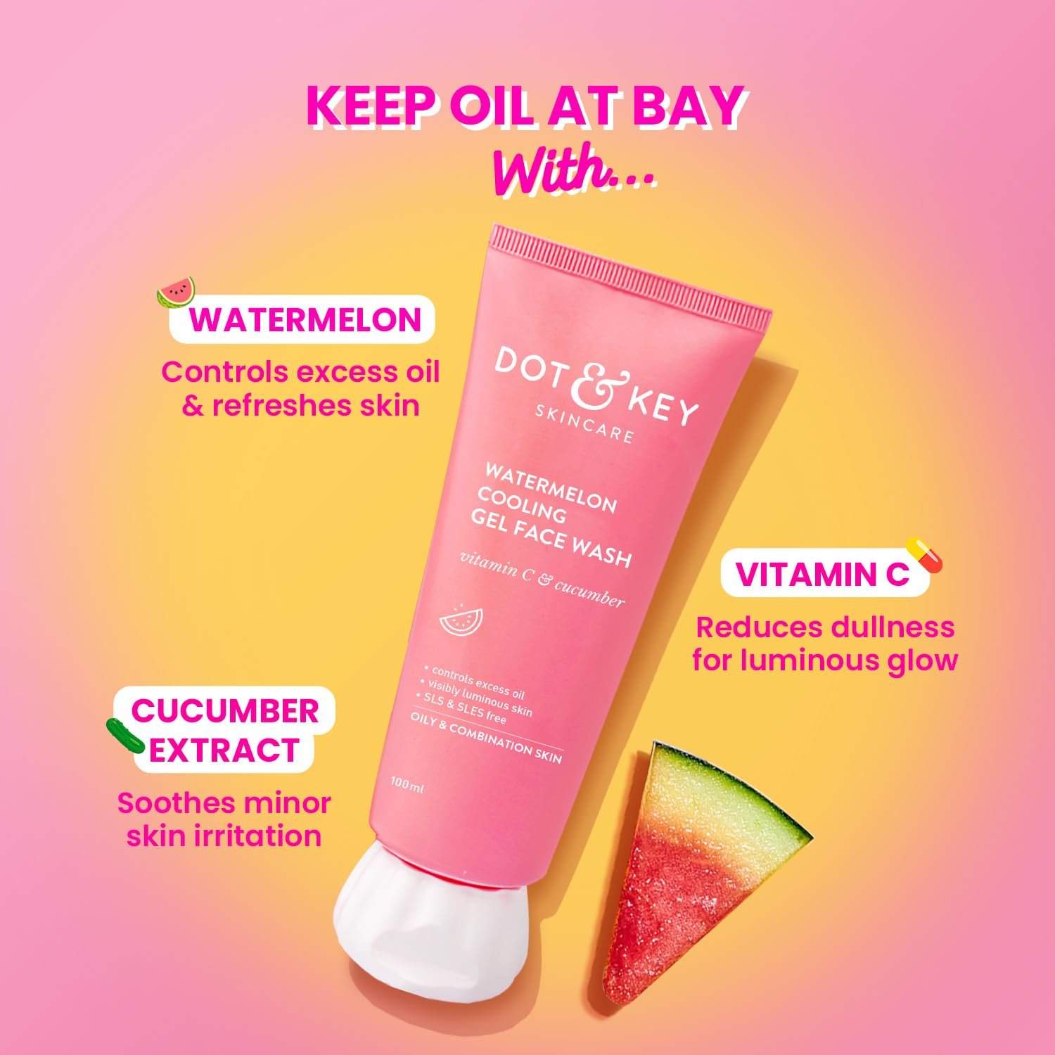 Dot & Key Watermelon Cooling Gel Face Wash-100ml - Image 3